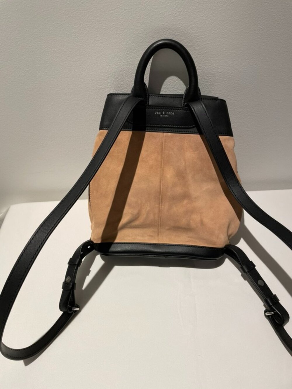 Rag & Bone Suede and Leather Mini Pilot Backpack Purse Rose Desert Black - Picture 4 of 8